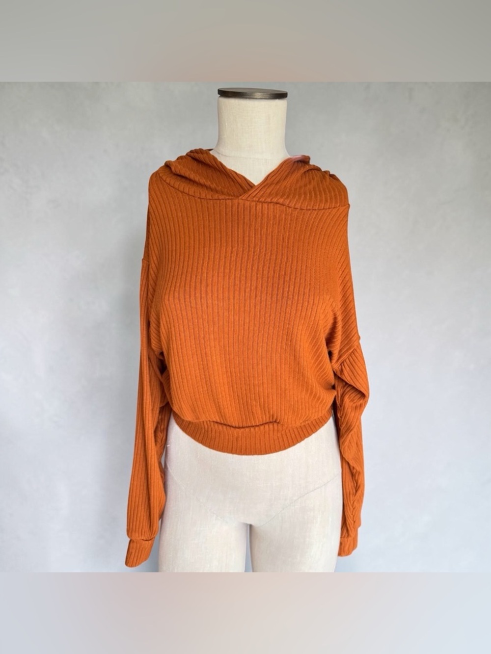 BEYOND YOGA So Chic Ribbed Cropped Soft Lightweight Hoodie In Rust Brown Sz XS